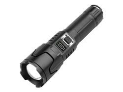 Linterna LED ultrabrillante recargable por USB de 120000 lm con zoom, retráctil, impermeable y con certificación IPX5.