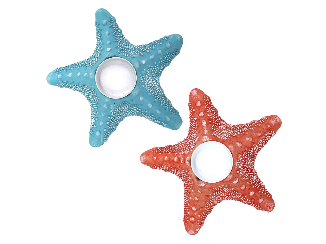 Candelabro estrella mar Pack 2 Unidades Decoracion Jarrones Y Portavelas AzulRojo 6x16x16 cm BY SIGRIS