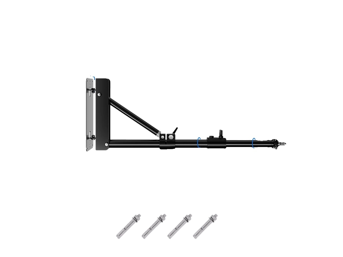 Soporte de pared con brazo articulado, longitud ajustable hasta 135 cm, diseñado para cámaras e iluminación, 135 cm