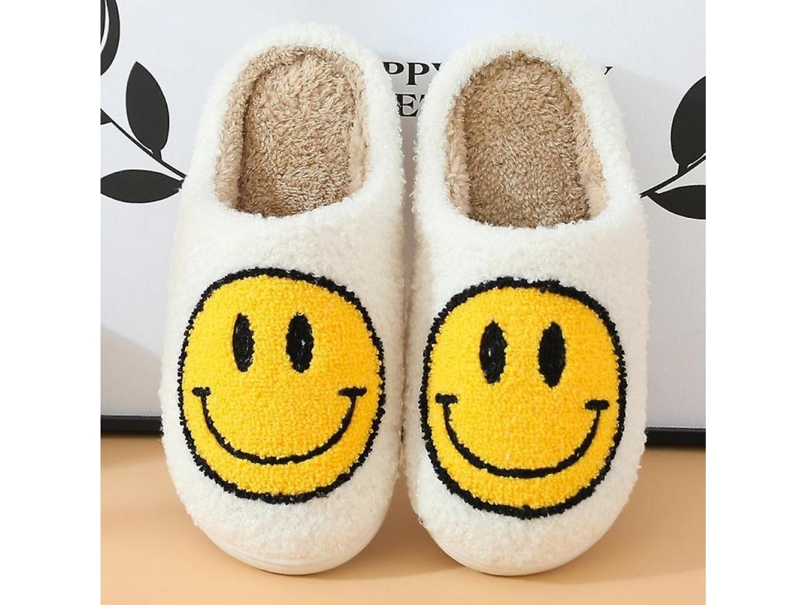 2026-zapatillas De Casa Mujer Algodón Peludo Caritas Sonrientes Suelas Gruesas Anti-deslizantes Talla Asiática 39-40 Blanco