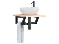 Estante De Lavabo De Pared | Estante Flotante De Acero Y Madera Maciza De Roble