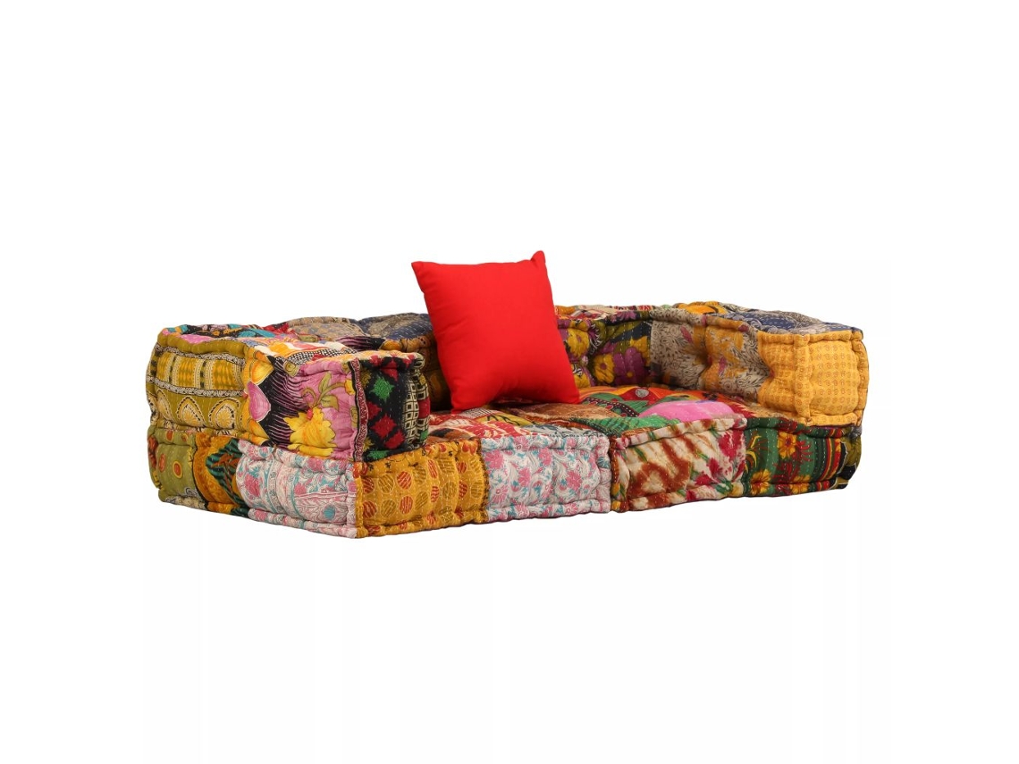 Pufs Modulares Con Cojines De Suelo Chaise Longue De Tela De 2 Plazas En Tejido Patchwork Dec021231