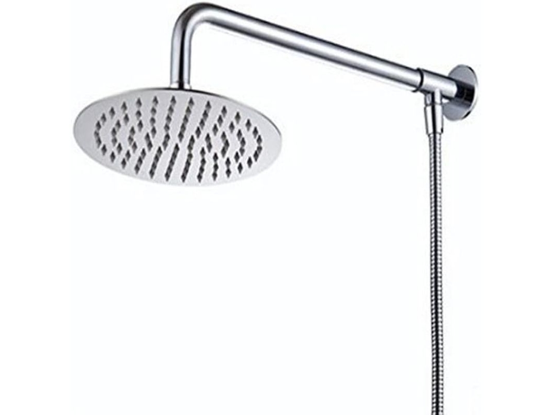 Ducha Mural Lluvia 25cm Forma Redonda Acero Inoxidable 304 Con Brazo Y Manguera 150cm Chrome