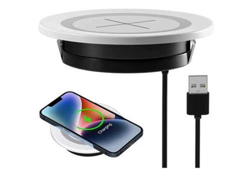 Cargador inalámbrico de escritorio, estación de carga máxima de 15 W, almohadilla de carga rápida con ojal de escritorio compatible, blanco CHRONUS...