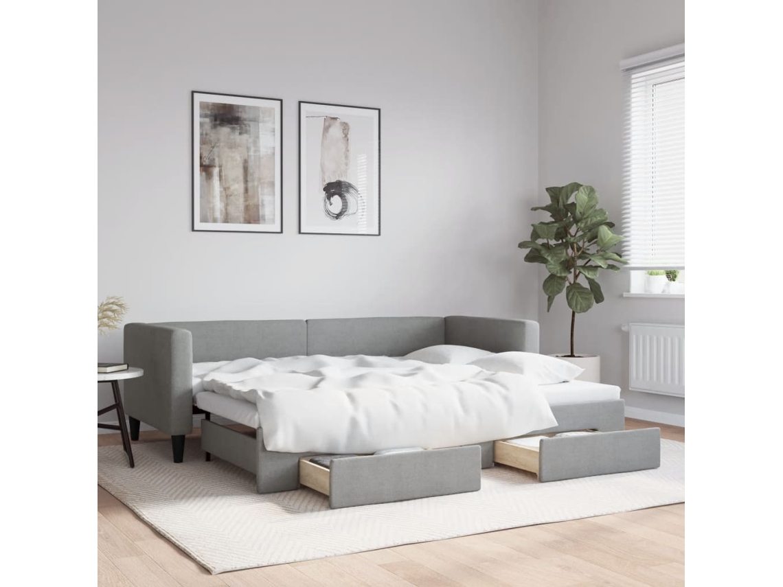 Sofá Cama Nido Con Cajones Tela Gris Claro 80x200 Cm