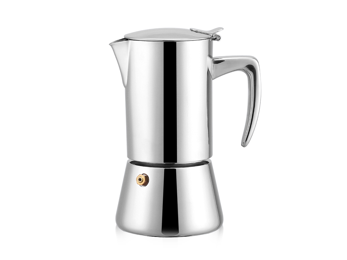 HYMNORA Cafetera italiana de acero inoxidable para uso doméstico, con mango resistente al calor y válvula de seguridad, fácil de usar, ideal para cocinas de i