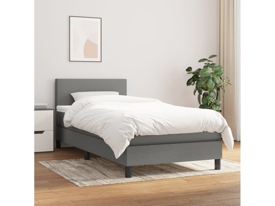 Cama Box Spring Con Colchón Tela Gris Oscuro 90x200 Cm