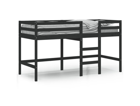 Cama alta de niños escalera VIDAXL madera maciza pino negra (90x200 cm)