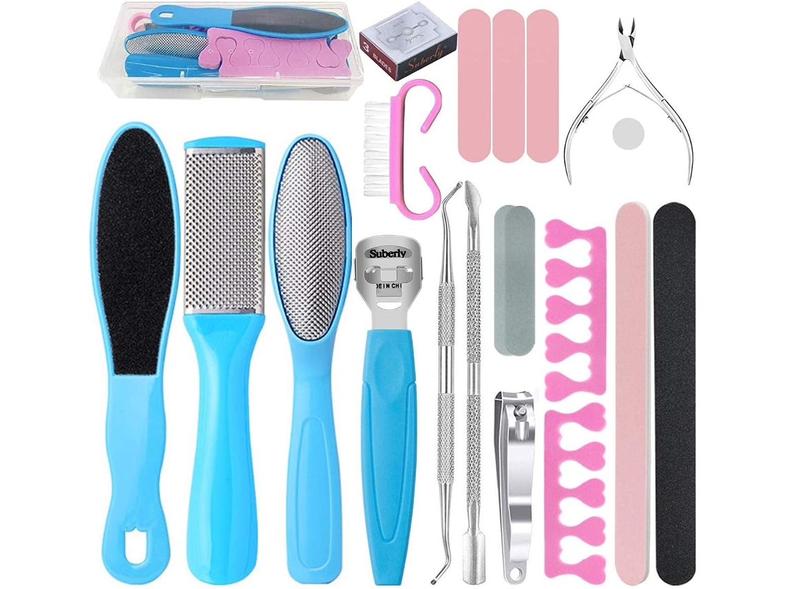 Kit de pedicura profesional 20 en 1: herramientas de acero inoxidable para el cuidado de los pies, removedor de callos y piel muerta, tijeras y alicates para uñas.
