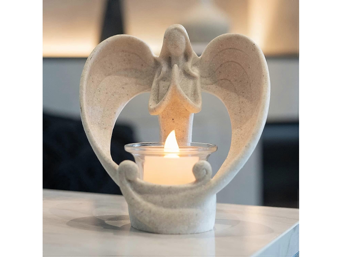 Omni-portador De Velas Tealight Con Figura De Ángel Regalo De Condolencias Con Vela Led Parpadeante Para Duelo Y Recuerdo