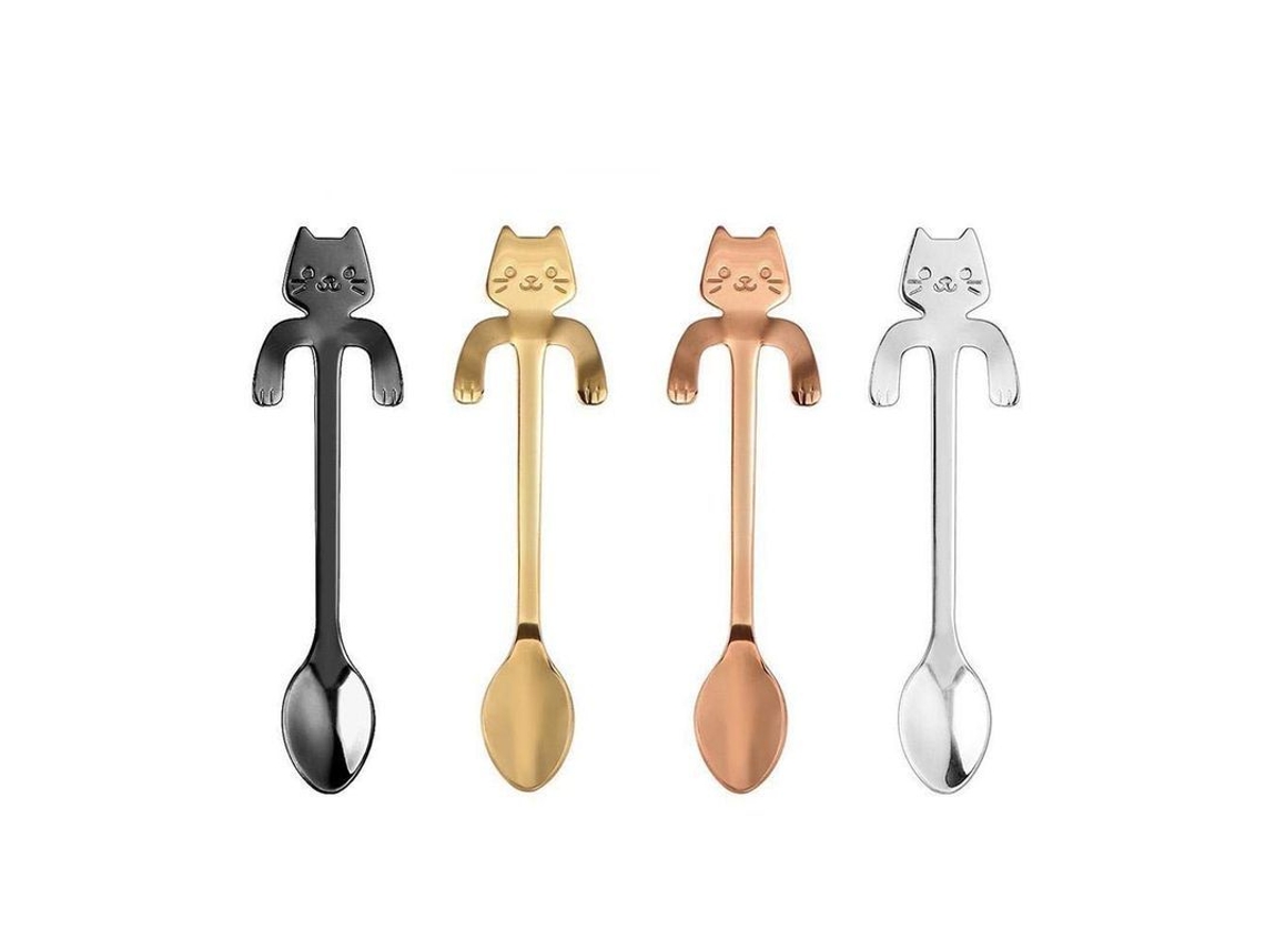 2026da-cuchara De Acero Inoxidable Diseño Gatito Lindo Set De 4 Para Café Té Postre