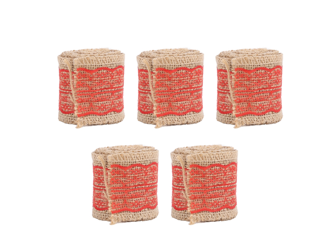 5 Rollos De Cinta Decorativa De Yute Para Manualidades Y Decoraciones Festivas - Rojo