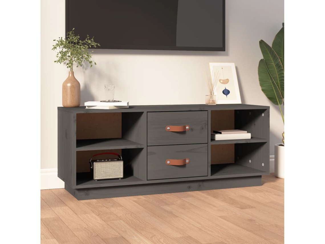 Mueble Tv 100 x 34 x 40 cm Madera de Pino Macizo Gris-Derivados