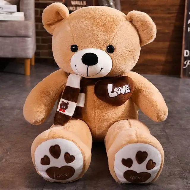 Oso de peluche de alta calidad con bufanda MDUG (marrón claro, 80 cm)