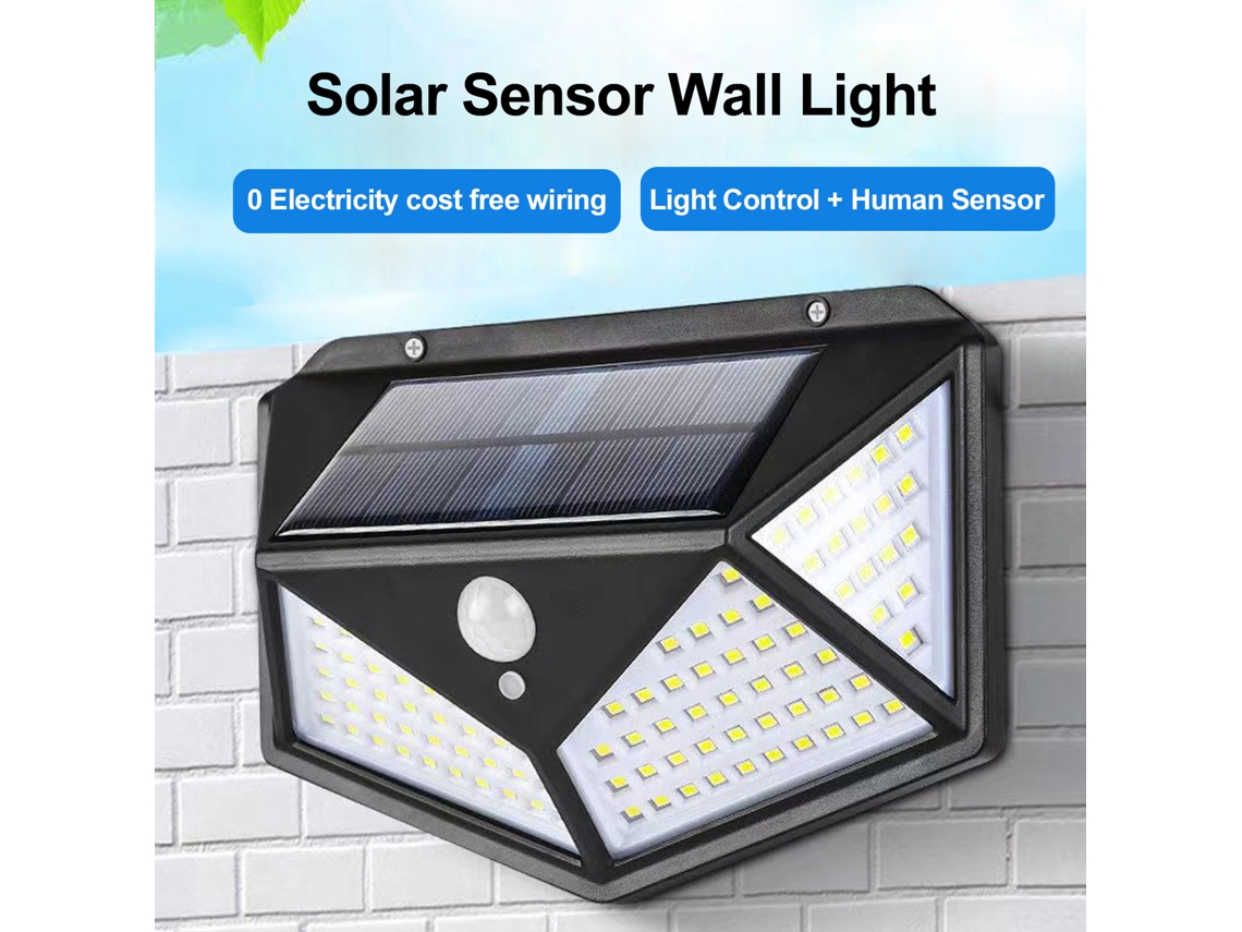 2026-luz Solar Exterior Jardín Con Inducción Corporal Pared 100led Recargable 4 Lados 3 Funciones 4 Paquetes