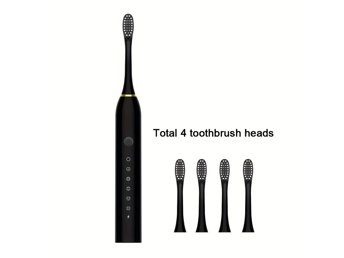 Cepillo De Dientes Eléctrico Portátil Recargable Por Usb, 6 Modos De Velocidad, 4 Cabezales, Color Negro Siurn
