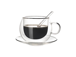 Taza De Vidrio De Doble Pared, 250 Ml, Resistente Al Calor, Con Cuchara Y Platillo.