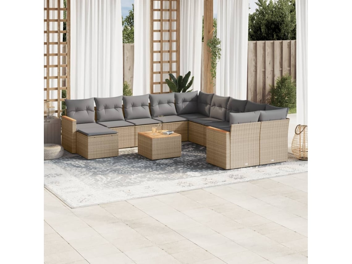 Conjunto de sofá de jardín de 12 piezas con cojines, mimbre beige mixto, DKD Home Decor