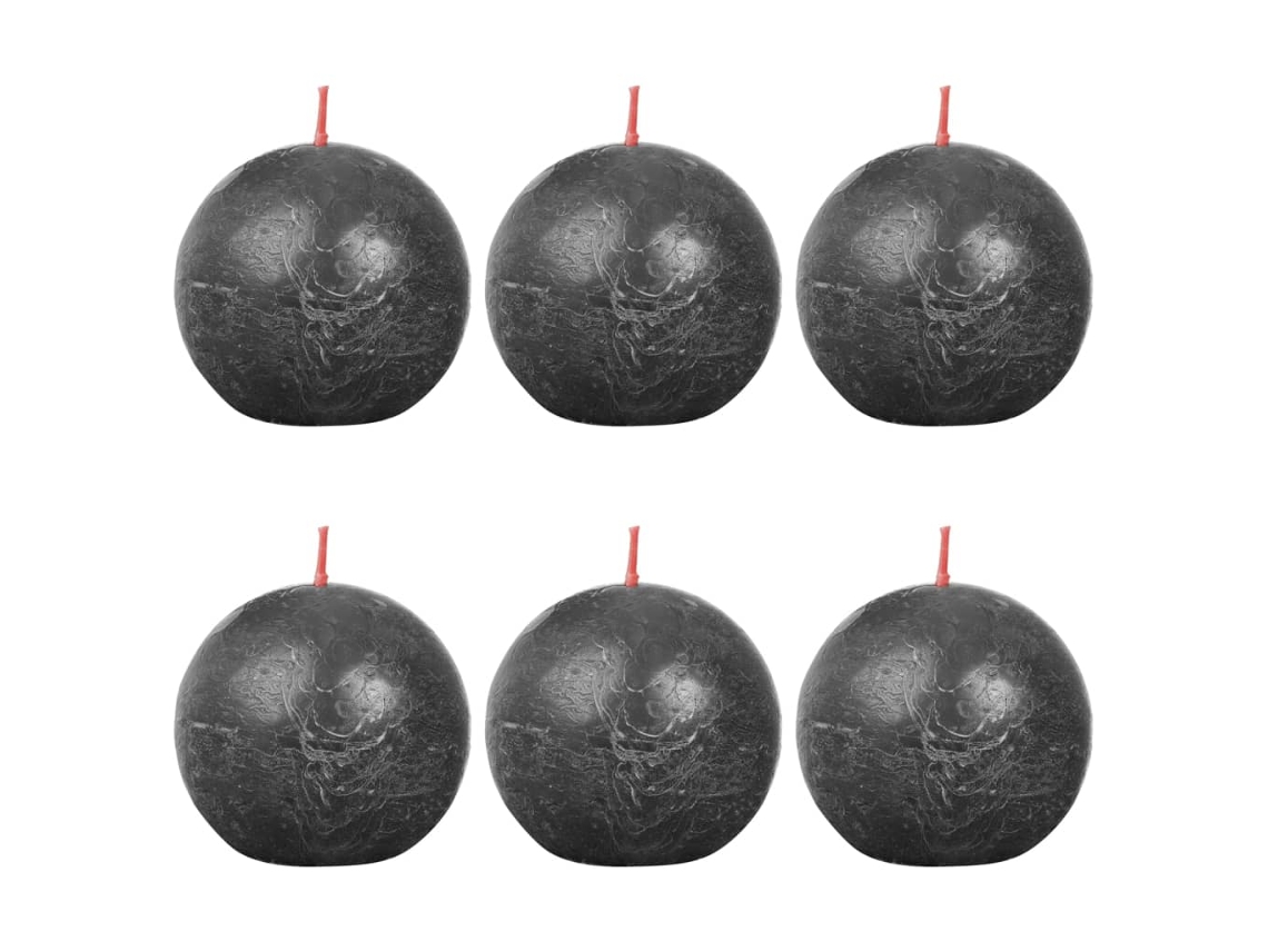 Bolsius Velas de bola rústicas Shine 6 unidades gris tormenta 76x71 mm