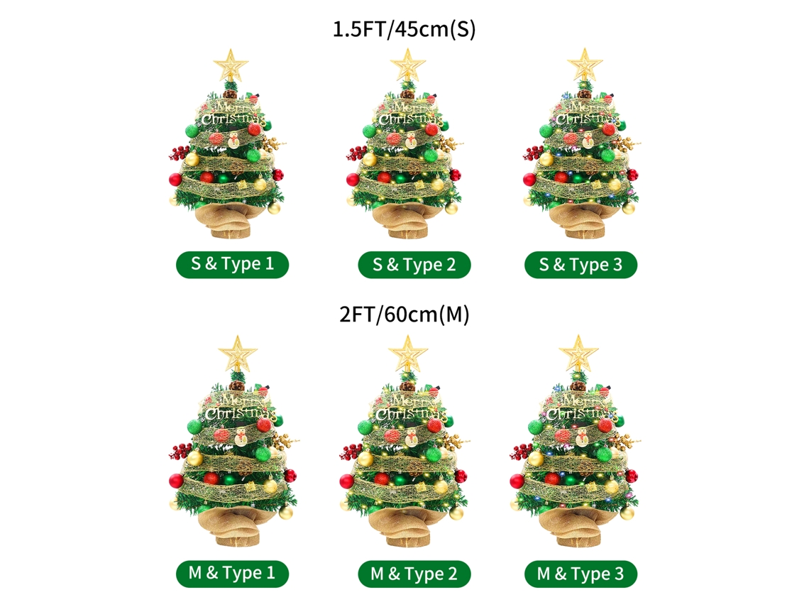 Mini árbol de Navidad artificial LED con batería, 60 cm, para mesa