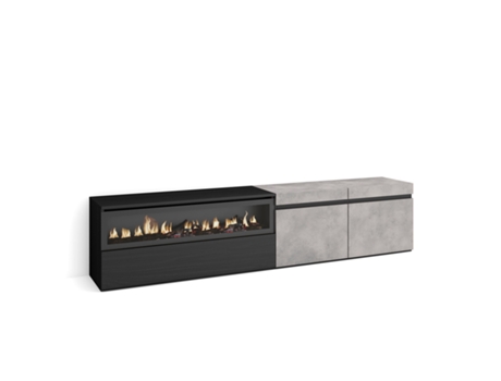 Mueble TV Televisión 200x45x35cm Para TV hasta 80 Chimenea eléctrica Cemento