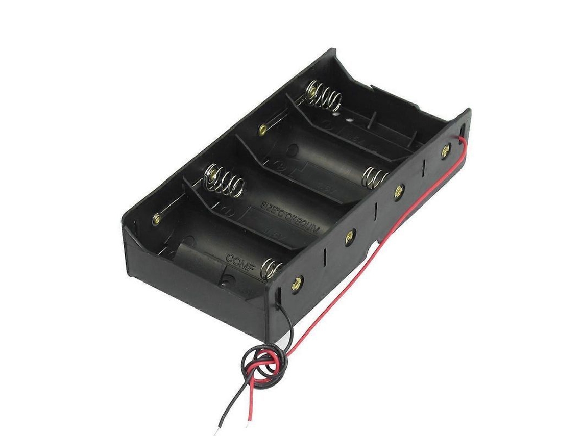 Portapilas D 4x1.5v Negro Con Cables, Carcasa De Acero Y Plástico, Tamaño 13.8x7x3.1cm, Pilas No Incluidas.