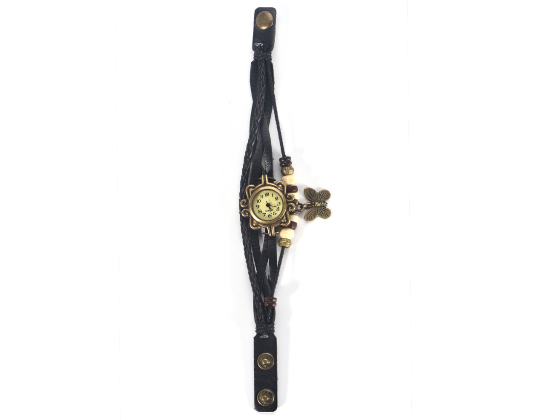 Reloj De Pulsera Analógico De Cuarzo Para Mujer Con Correa De Pu Trenzada Y Colgante De Mariposa.