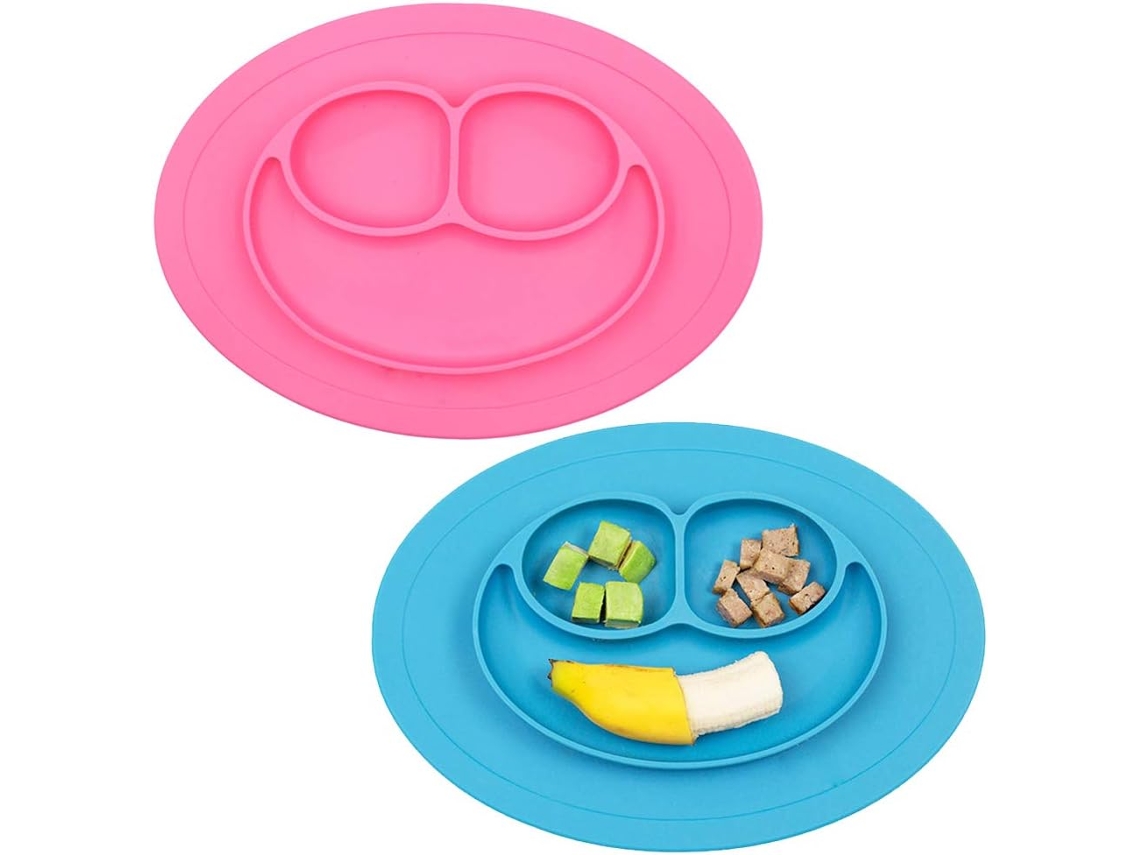 Platos de succión de silicona duraderos para bebés, facilitan la alimentación por sí solos con diseño antideslizante, ideales para tronas y bandejas de comida.