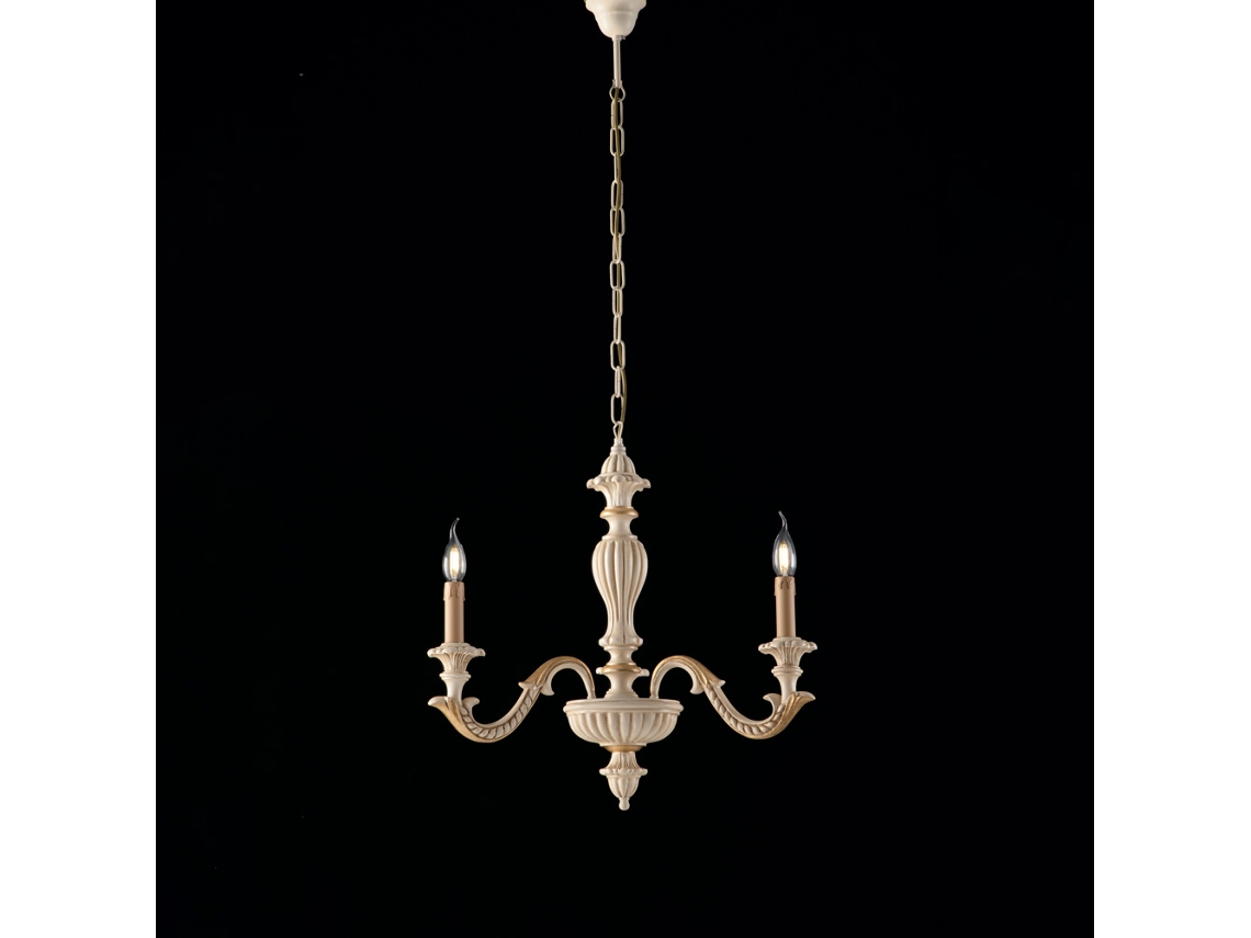 Leonardo - Araña De Madera De Marfil Y Pan De Oro 3 Luces 117 - Ø43 - Bl180-3-av
