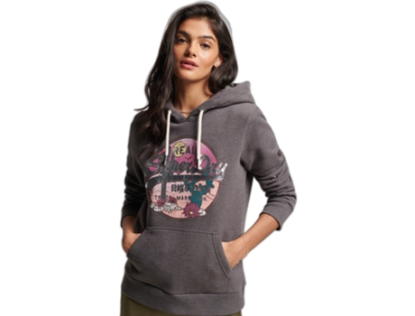 Sudadera con Capucha Vintage de Mujer SUPERDRY Logo Narrative Negro (XS)