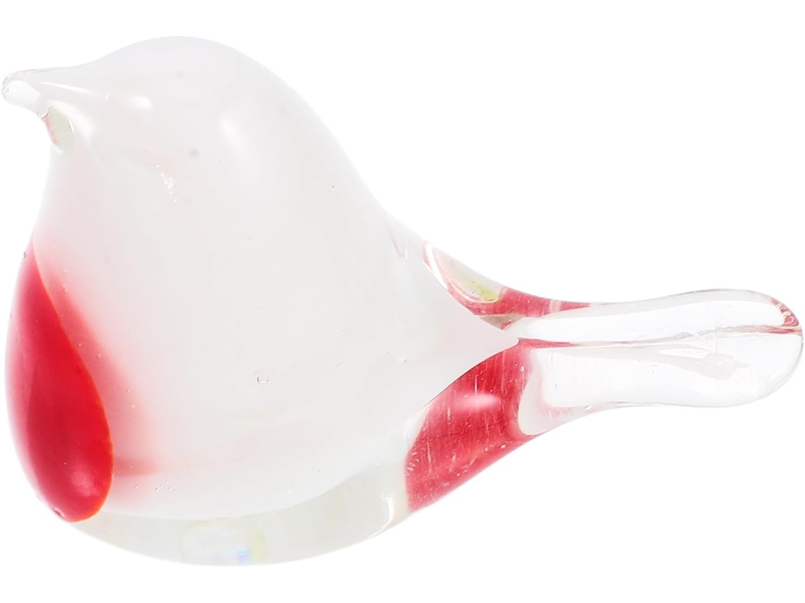 Elegante Pulida Figura Pájaro Vidrio Soplado Blanco Ideal Oficina Colección Adorno Único Hogar Rojo