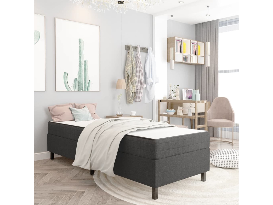 Cama Box Spring Tela Gris Oscuro 100x200 Cm