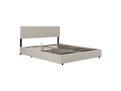 Cama tapizada con somier de láminas Juva Cord 180x200 cm - Beige Corium