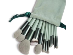 Set de 13 brochas de maquillaje color cian suave con estuche de terciopelo, para rubor/sombra de ojos/labios/toques ZYBLSSBB