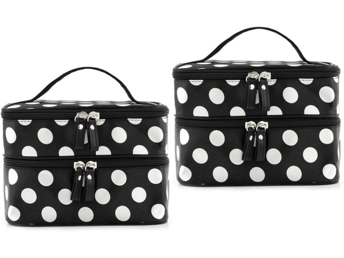 Neceser De Maquillaje De 2 Piezas En Blanco Y Negro, Estuche Doble Para Cosméticos Con Doble Organizador.