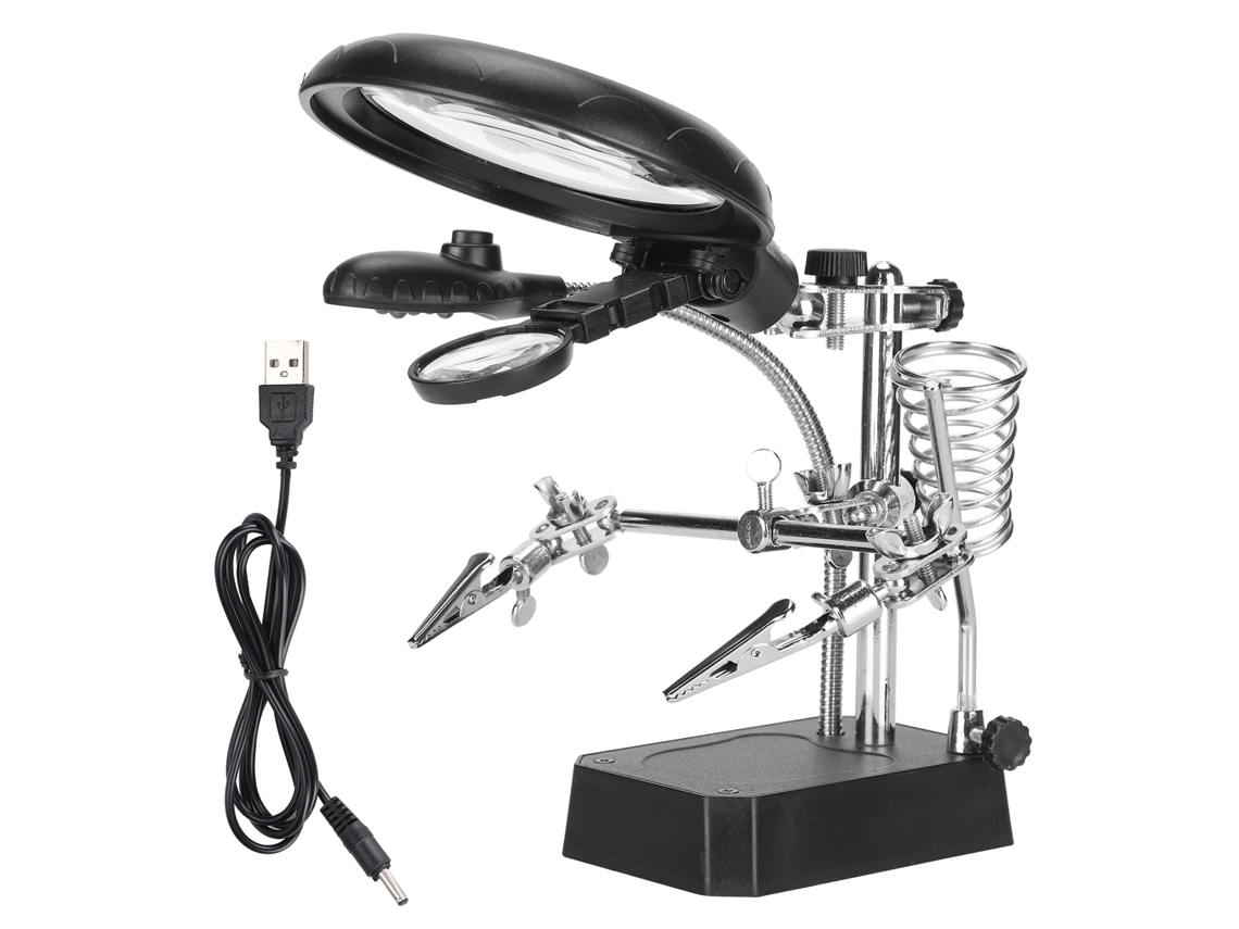 Soporte De Mesa Ajustable Para Lupa Con Clip Auxiliar, Porta Lámpara Led Y Accesorios De Soporte Fijo