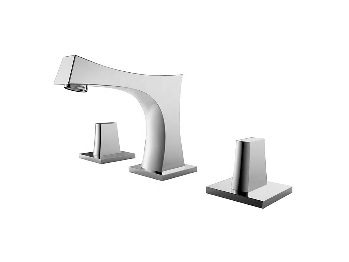 Grifo De Lavabo Con Repisa 3 Orificios, Níquel Cepillado, Colección Axis