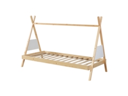 Cama de criança Siikajoki Tipi estrutura madeira de pinho 90x200 cm - Natural/Branco [EN.CASA]