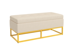 Banco Rectangular De Almacenamiento Con Asiento Acolchado Y Patas De Acero, 110x44x49 Cm, Color Beige.