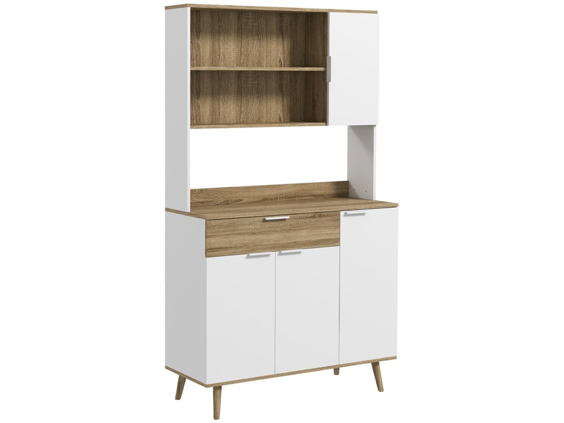 Mueble Cocina Escandinavo Almacenamiento 4 Puertas Cajón Blanco Natural