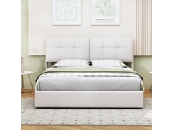 Cama Nido Matrimonial 160x200 Cm Con Led Y Almacenaje Hidráulico - Cabecero Felpudo, 7 Colores - Fácil Montaje - Minimalista Blanco Beige