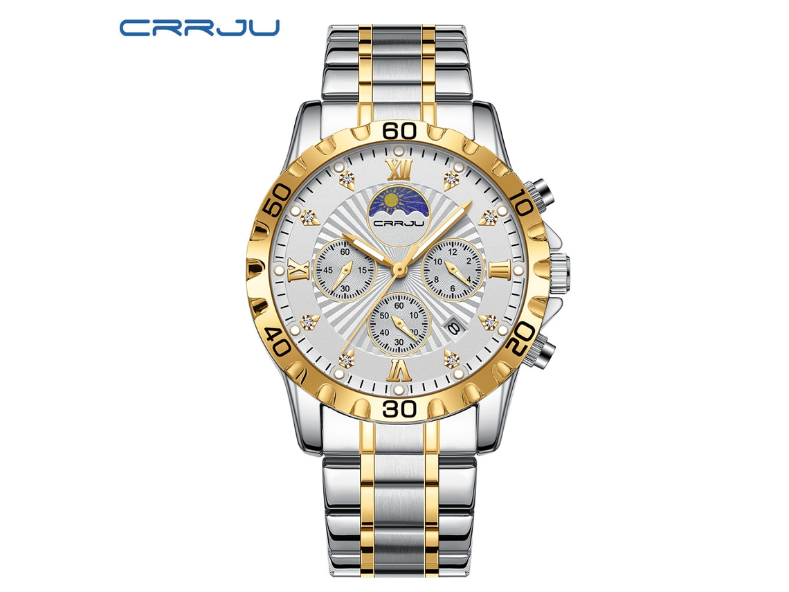 Reloj de cuarzo multifuncional para hombre (oro blanco), calendario sencillo para negocios, esfera grande, resistente al agua.