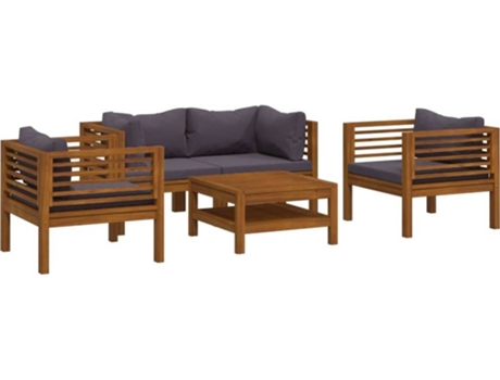 vidaXL Muebles de jardín 5 pzas cojines madera maciza de acacia