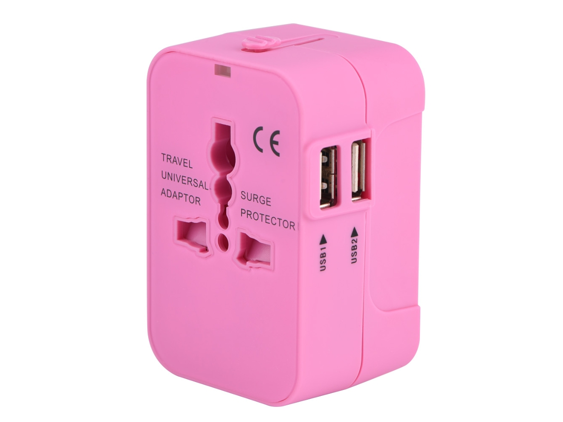 Enchufe De Viaje (multifuncional Con Doble Usb) Rojo
