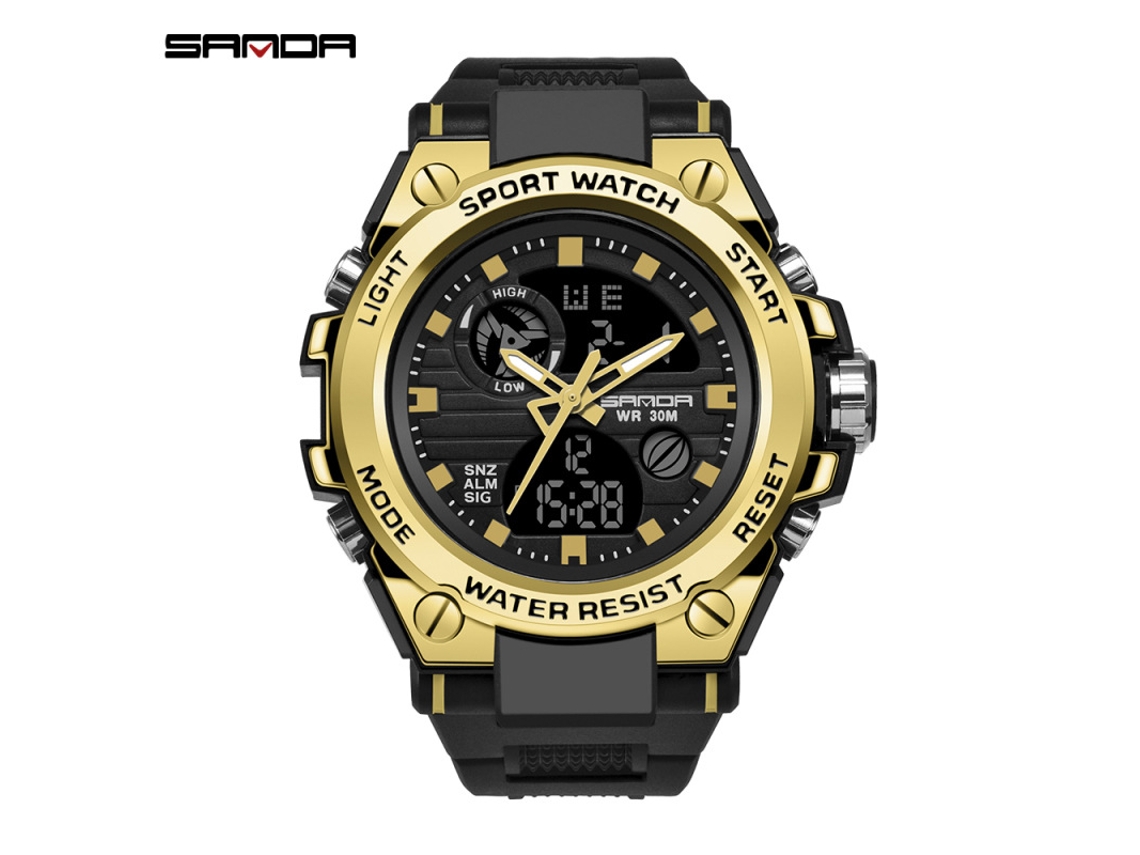 Reloj Electrónico Deportivo Multifuncional Luminoso Para Hombre (negro Y Dorado), Resistente Al Agua, Estilo Harajuku.