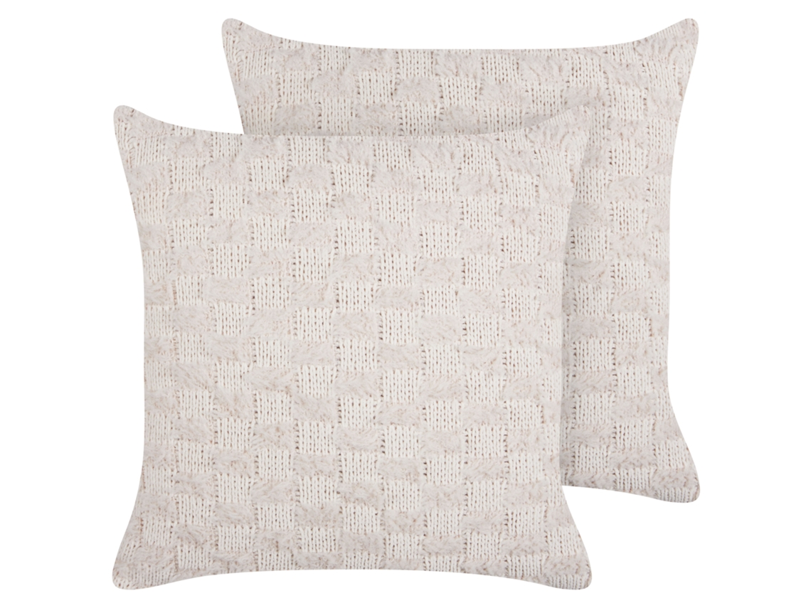 Juego de cojines decorativos BELIANI Basalim de Poliéster Beige 45x45x12