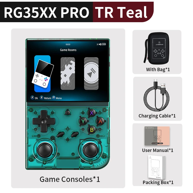 256 Gb (11.000 Juegos) tr Turquesa Con Bolsa consola De Juegos Rg 35xx Pro Rg35xx Pro Gaming Player Compatible Con Rixelhk Wifi