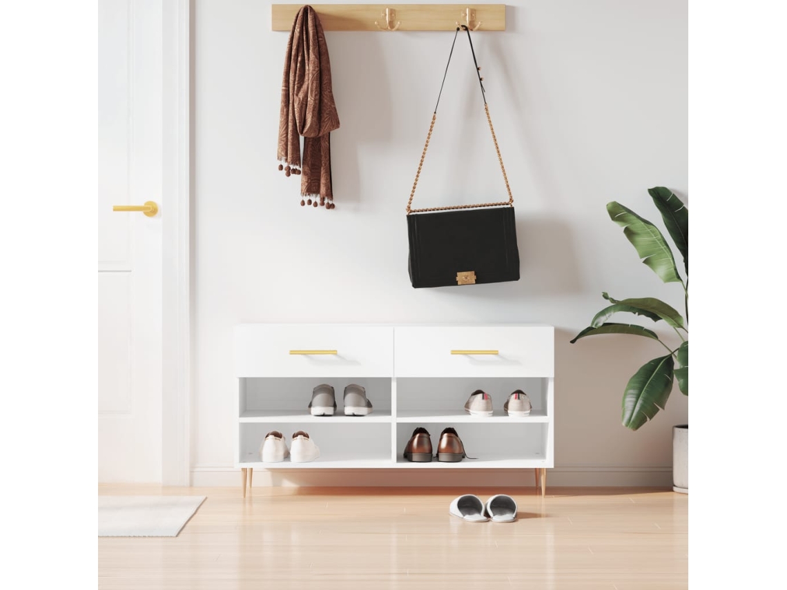 Banco Zapatero Organizador en Derivados de Madera Blanco Brillante 102X35X55 Cm