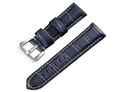 Correa de reloj de cuero genuino (hebilla plateada azul real de 20 mm)