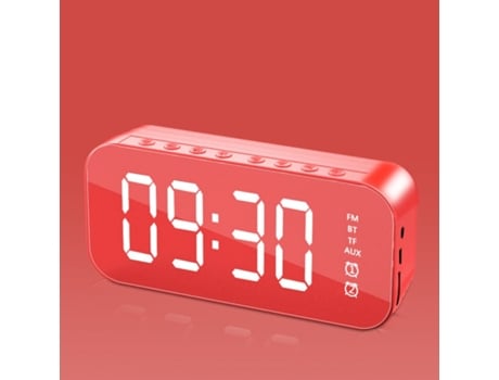 Altavoz Bluetooth Wifi Mini Despertador Niñera Espejo Reloj Subwoofer Rojo